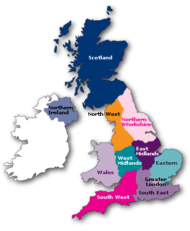 map of various areas in England